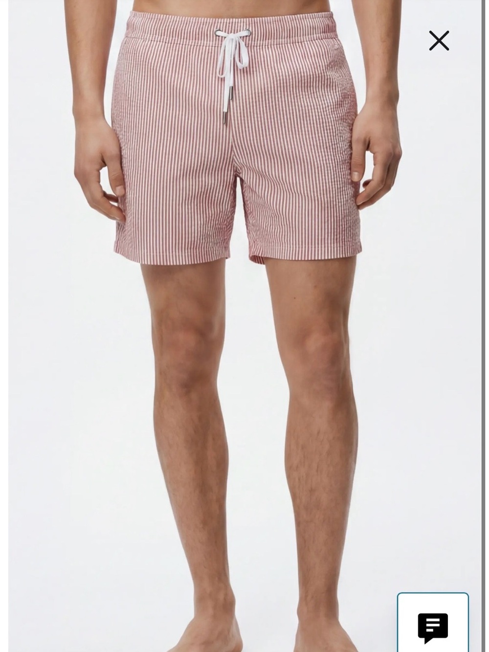 Onia Men's classic seersucker swim shorts in cherry